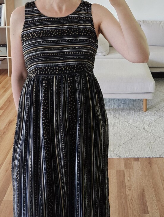 Vintage Dresses & Skirts - vtg stripe floral black cottage midi dress 90s y2k grunge boho indie urban